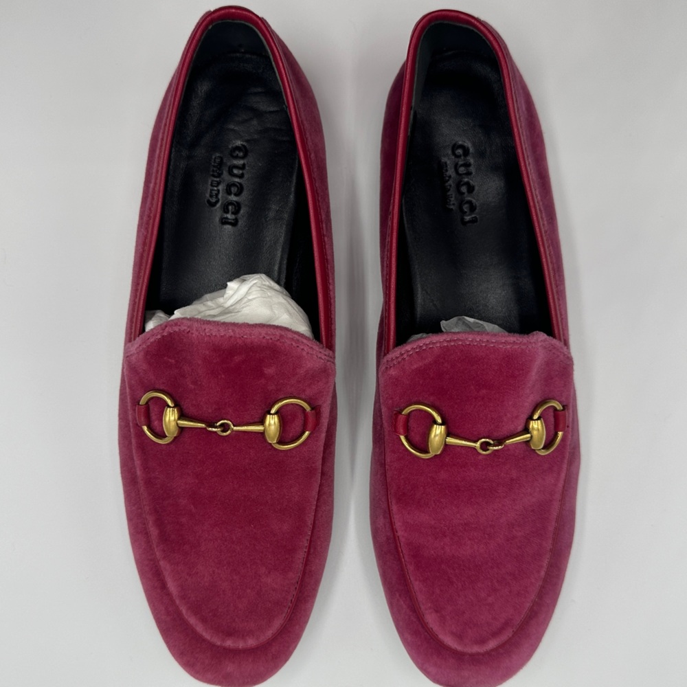 New Pink Velvet Gucci Jordaan Horsebit Loafer Slippers EU 35.5